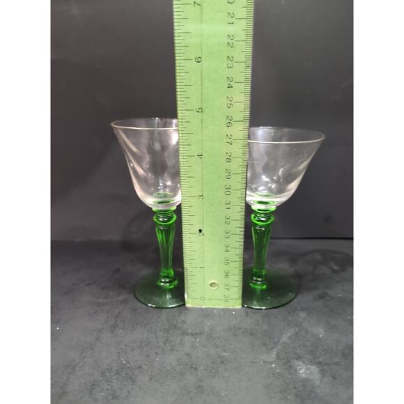 Tiffin Green Stem Cordials Festoon Optic Wine Uranium Vintage Stemware, Set of 2 - Picture 9 of 13